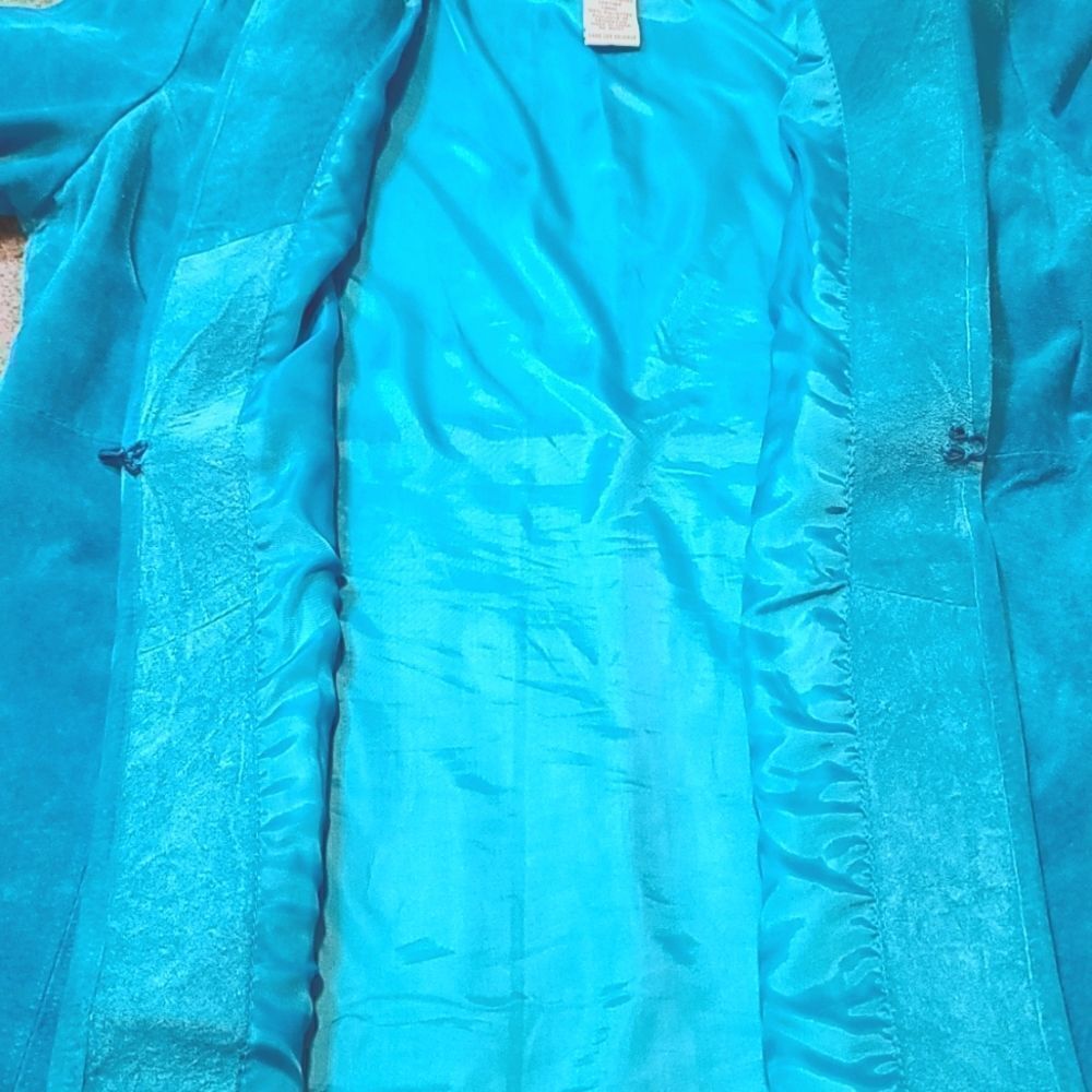 Linea Teal Leather Suede Jacket Small - Picture 7 of 7